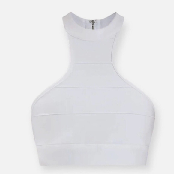 Herve Leger Bandage Halter Crop Top In Blush White Size S $145 NWT - Picture 4 of 9